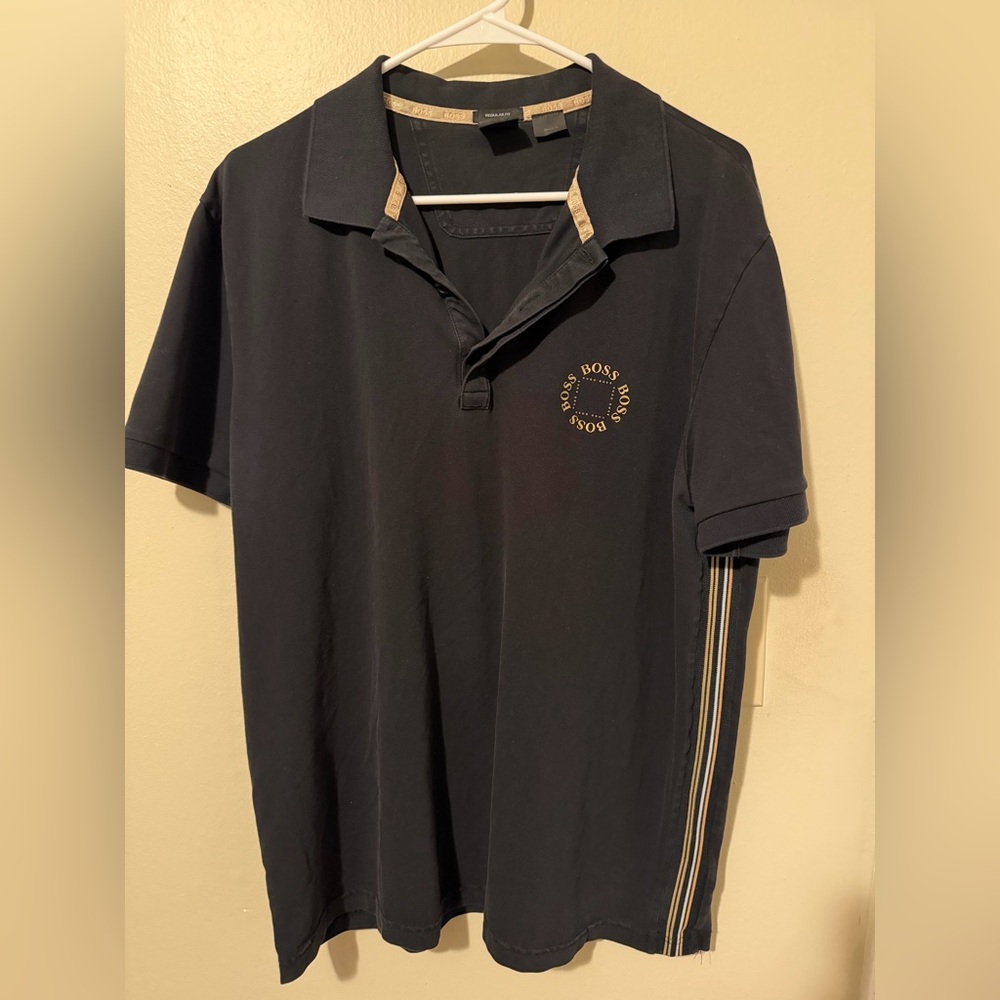 Hugo Boss Men's XXL Paddy 8 Regular Fit Polo Shirt Black Gold Logo